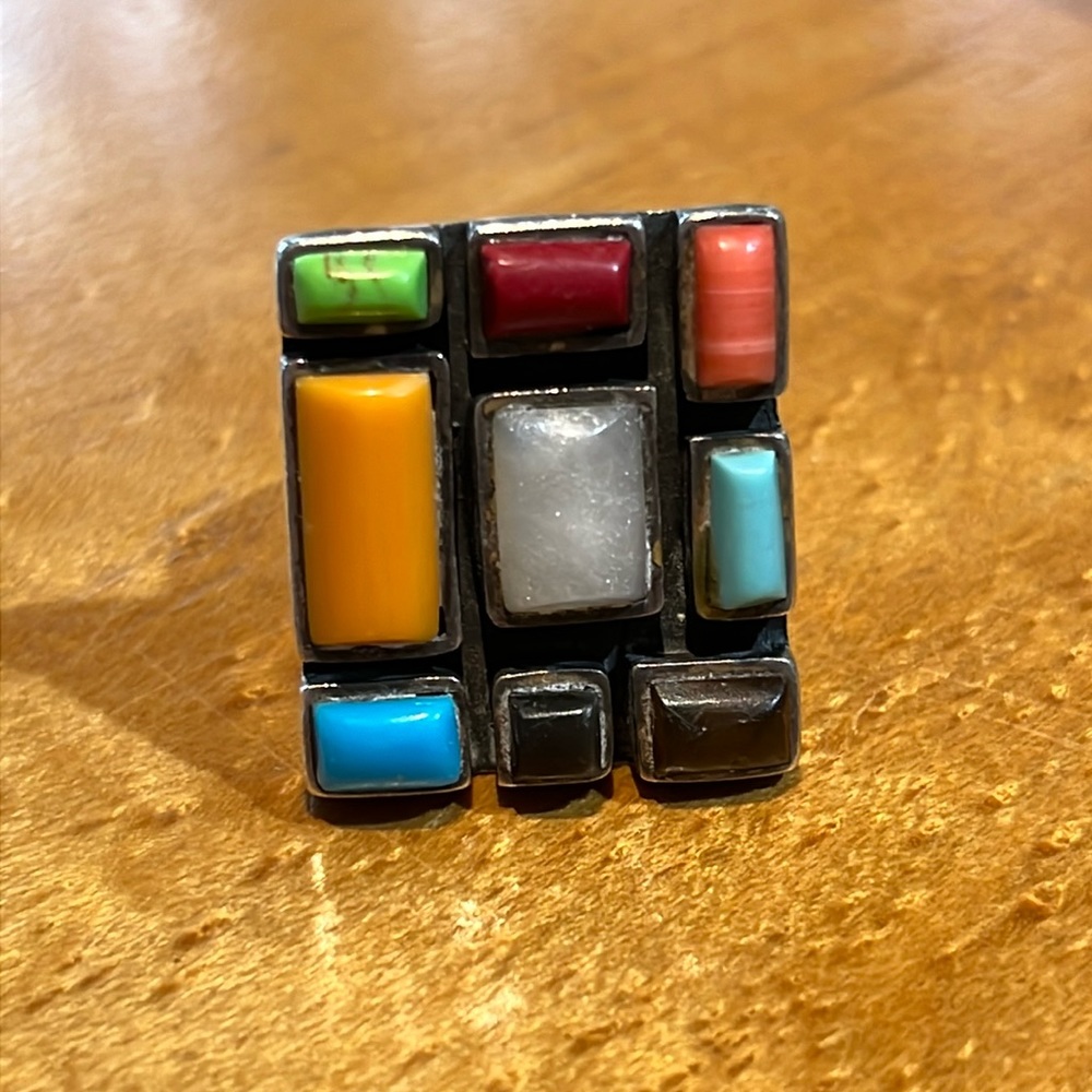 Mosaic Stone and Silver Ring